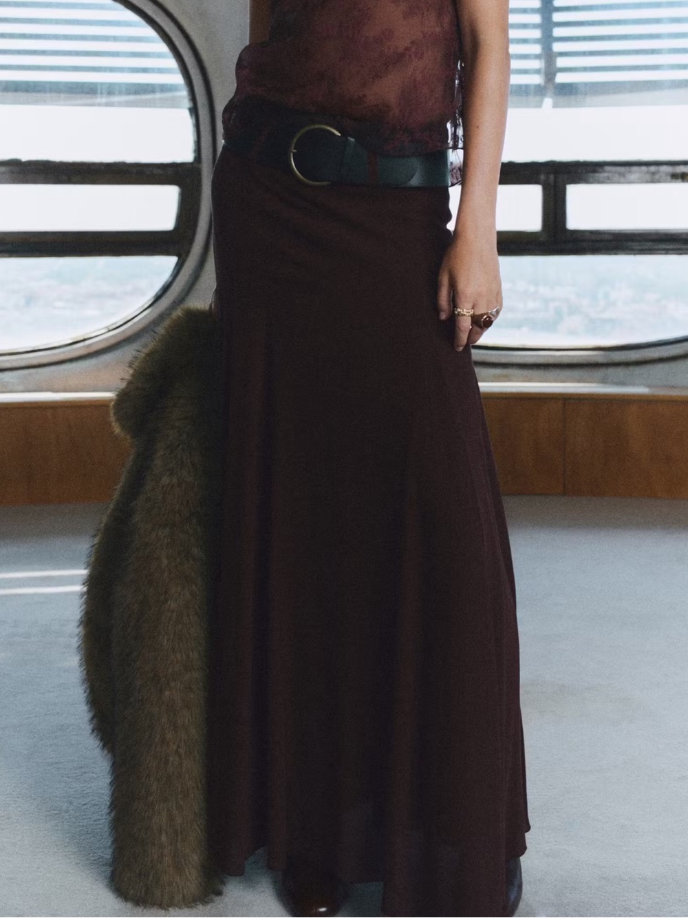 Mango Godet Maxi skirt with belt NWT